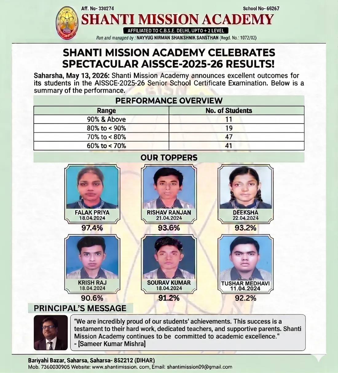AISSCE 2025–26 result sheet