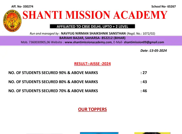 AISSE 2024 result sheet