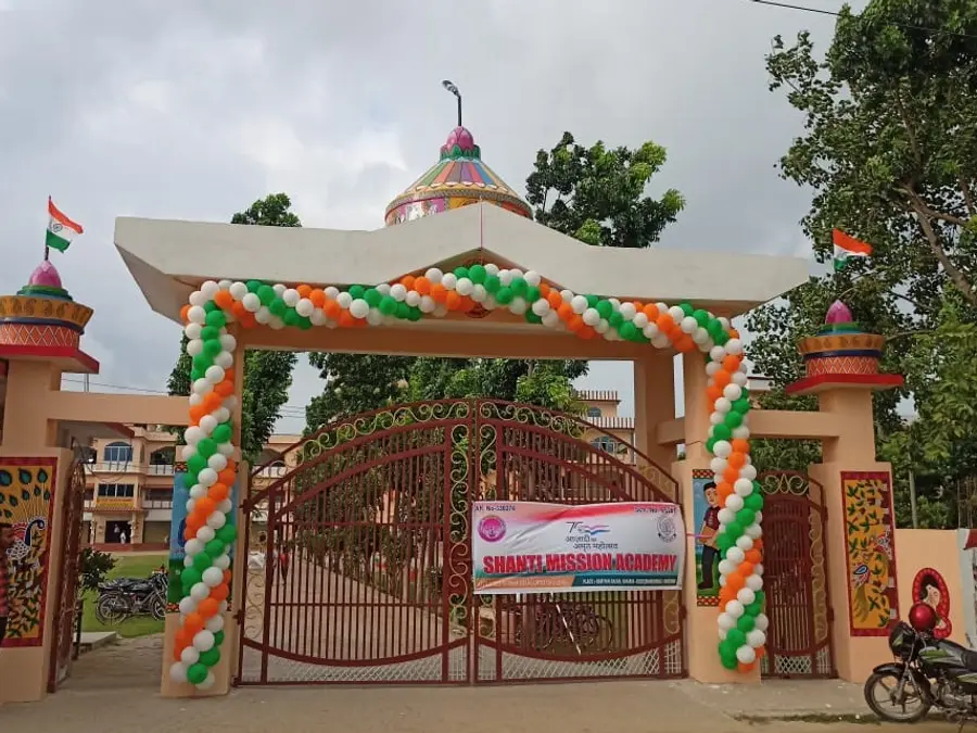 The gate decorated in tricolour