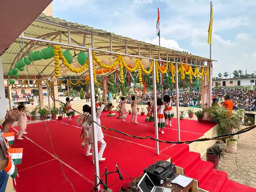 The stage, dressed for Independence Day