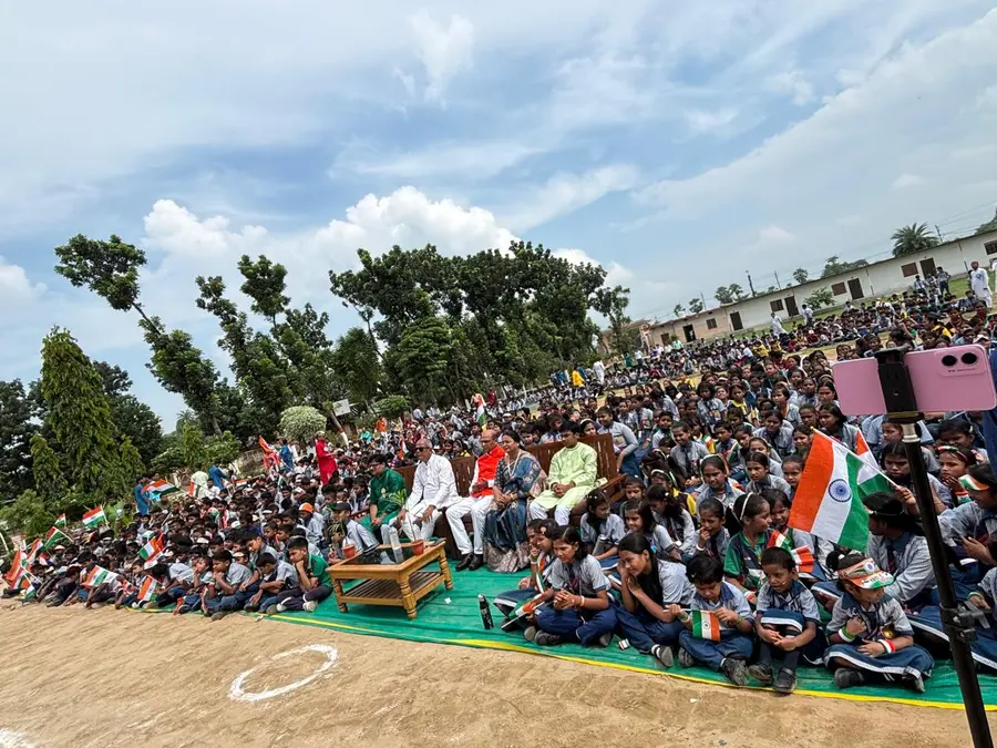The whole school assembled on the ground
