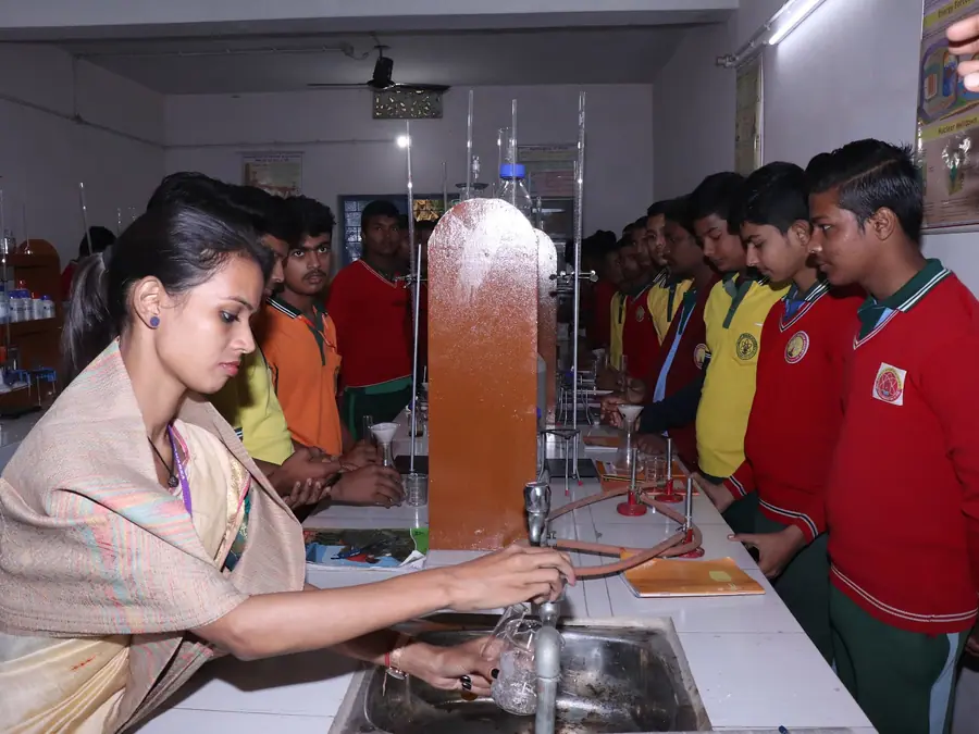 A demonstration in the chemistry lab