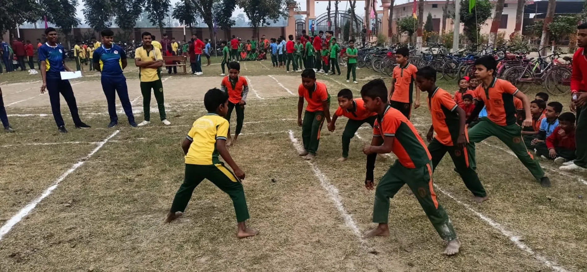 A kabaddi match on the school ground