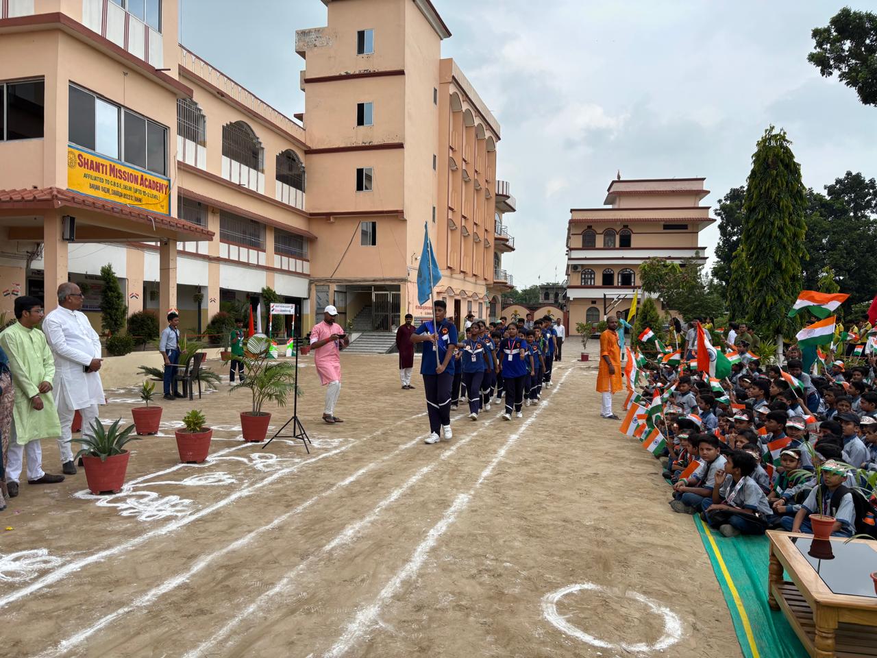 The campus and the hostel block from across the field